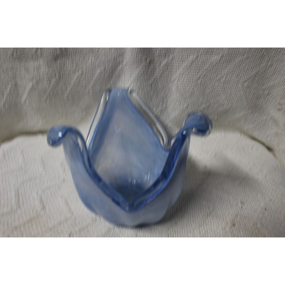 Vintage Murano Art Glass Bowl Wave Pattern Color Blue(Pre-Owned)